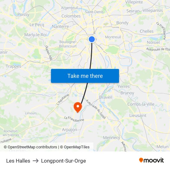 Les Halles to Longpont-Sur-Orge map