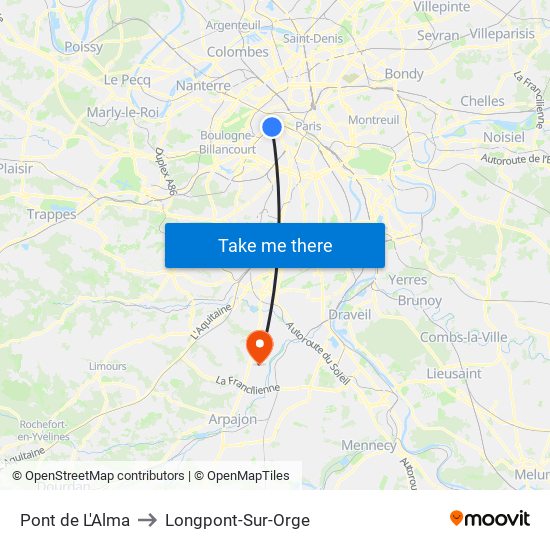 Pont de L'Alma to Longpont-Sur-Orge map