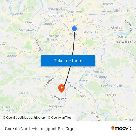 Gare du Nord to Longpont-Sur-Orge map