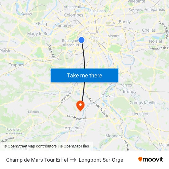 Champ de Mars Tour Eiffel to Longpont-Sur-Orge map