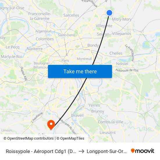 Roissypole - Aéroport Cdg1 (D3) to Longpont-Sur-Orge map