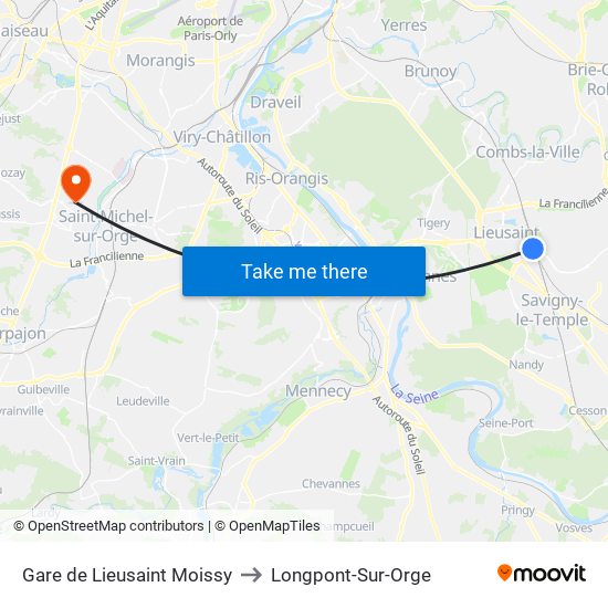 Gare de Lieusaint Moissy to Longpont-Sur-Orge map