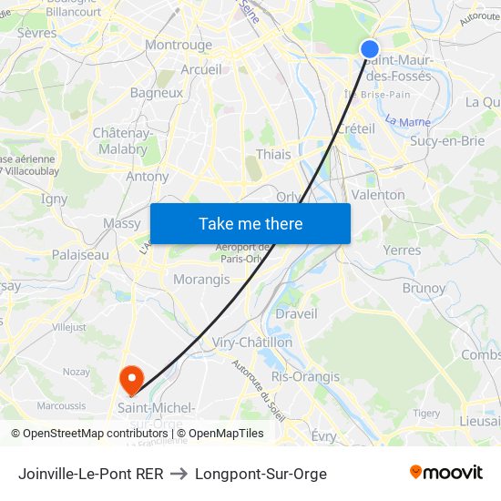 Joinville-Le-Pont RER to Longpont-Sur-Orge map
