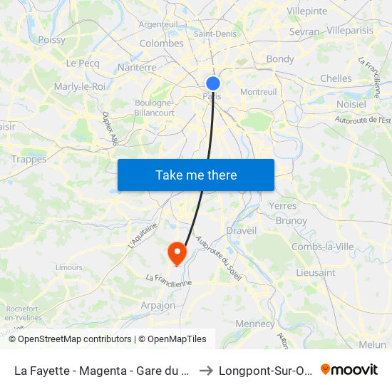 La Fayette - Magenta - Gare du Nord to Longpont-Sur-Orge map