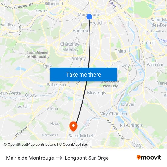 Mairie de Montrouge to Longpont-Sur-Orge map
