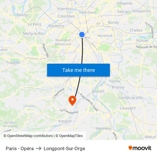 Paris - Opéra to Longpont-Sur-Orge map
