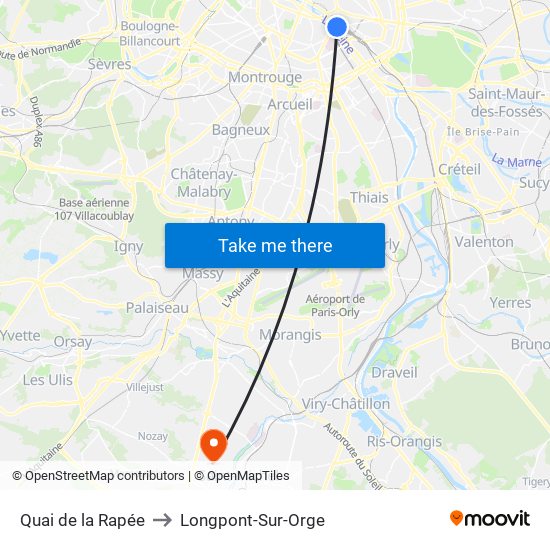 Quai de la Rapée to Longpont-Sur-Orge map