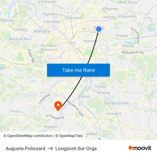 Auguste Polissard to Longpont-Sur-Orge map