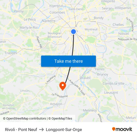 Rivoli - Pont Neuf to Longpont-Sur-Orge map