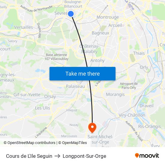 Cours de L'Ile Seguin to Longpont-Sur-Orge map