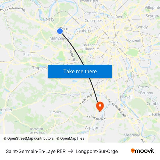 Saint-Germain-En-Laye RER to Longpont-Sur-Orge map
