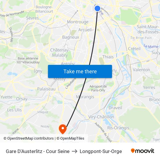 Gare D'Austerlitz - Cour Seine to Longpont-Sur-Orge map