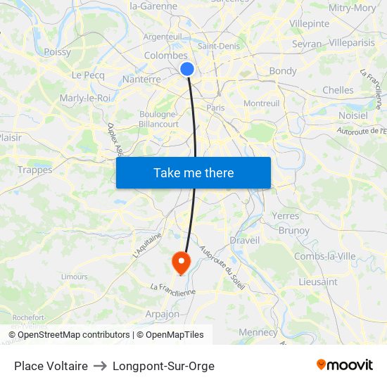 Place Voltaire to Longpont-Sur-Orge map