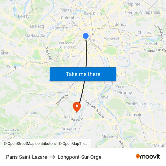 Paris Saint-Lazare to Longpont-Sur-Orge map