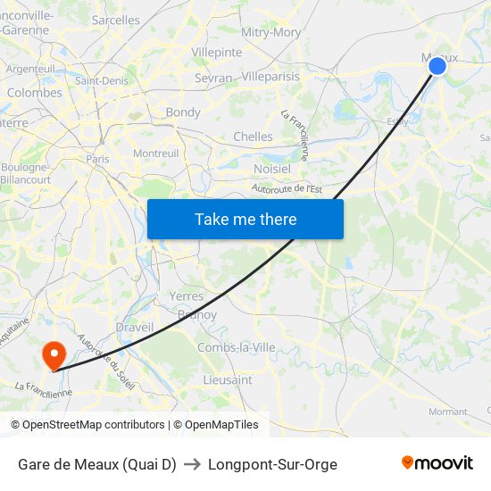 Gare de Meaux (Quai D) to Longpont-Sur-Orge map