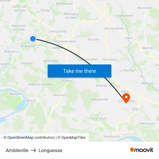 Ambleville to Longuesse map