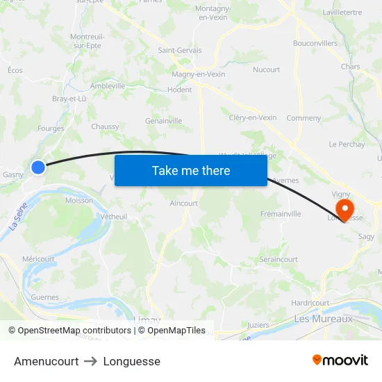 Amenucourt to Longuesse map