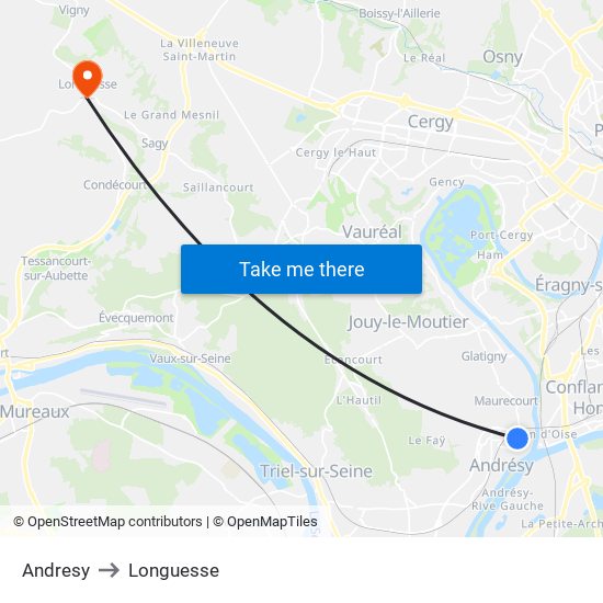 Andresy to Longuesse map
