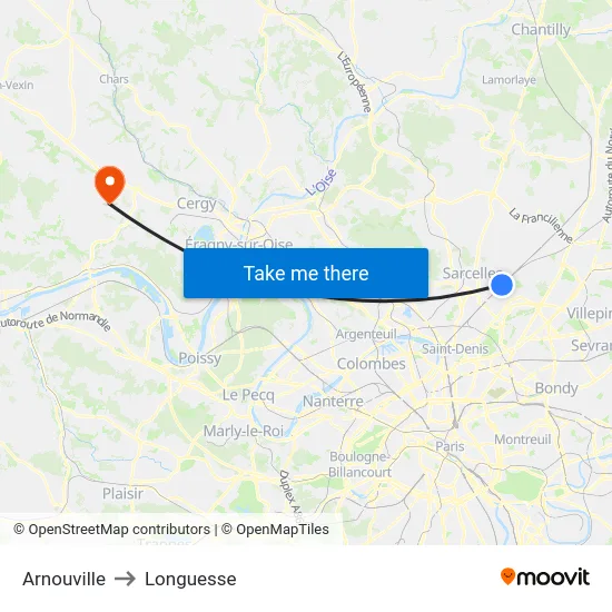 Arnouville to Longuesse map