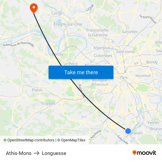 Athis-Mons to Longuesse map