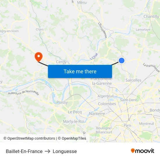 Baillet-En-France to Longuesse map