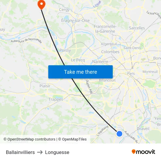 Ballainvilliers to Longuesse map