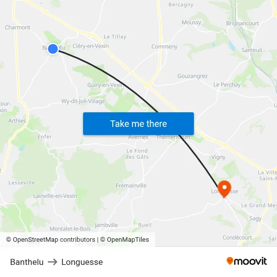 Banthelu to Longuesse map