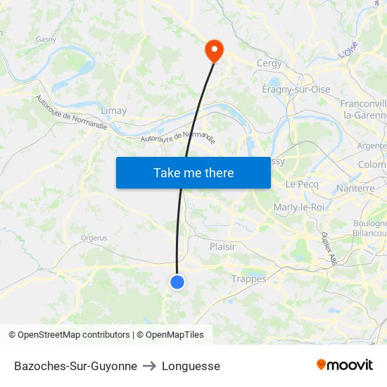 Bazoches-Sur-Guyonne to Longuesse map