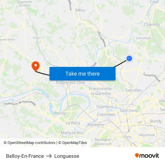 Belloy-En-France to Longuesse map