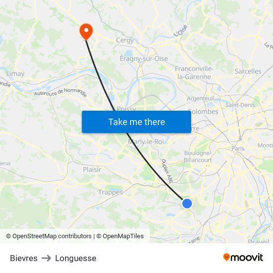 Bievres to Longuesse map