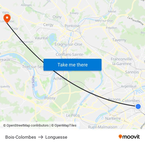 Bois-Colombes to Longuesse map