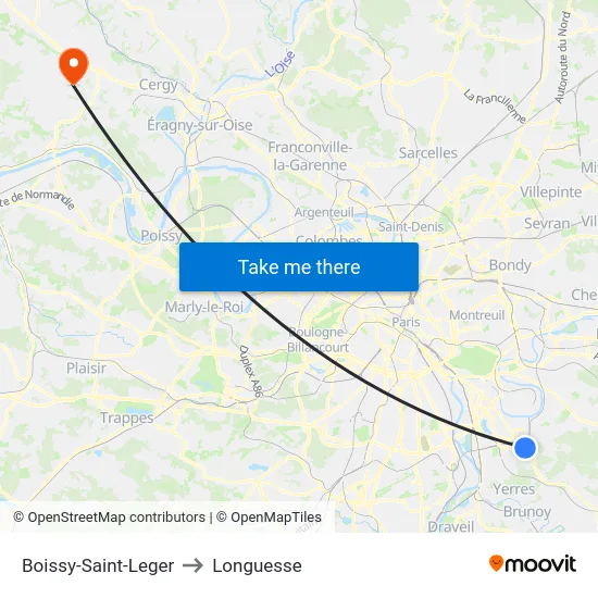 Boissy-Saint-Leger to Longuesse map