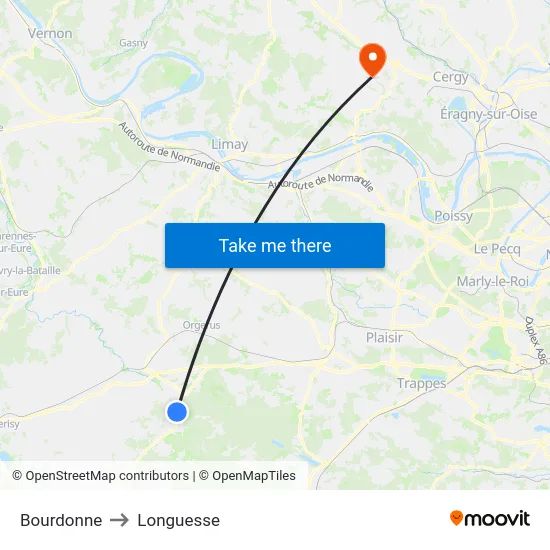 Bourdonne to Longuesse map