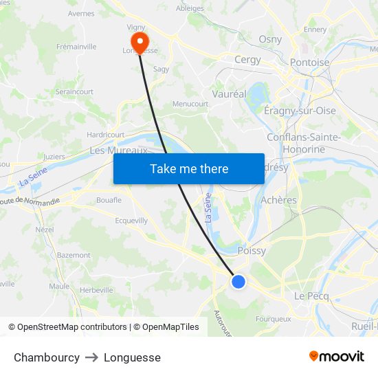 Chambourcy to Longuesse map