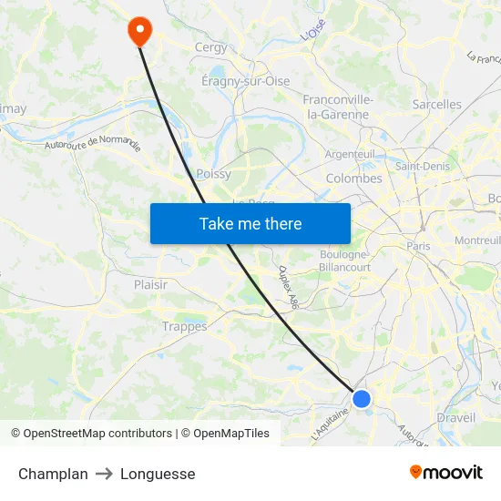 Champlan to Longuesse map