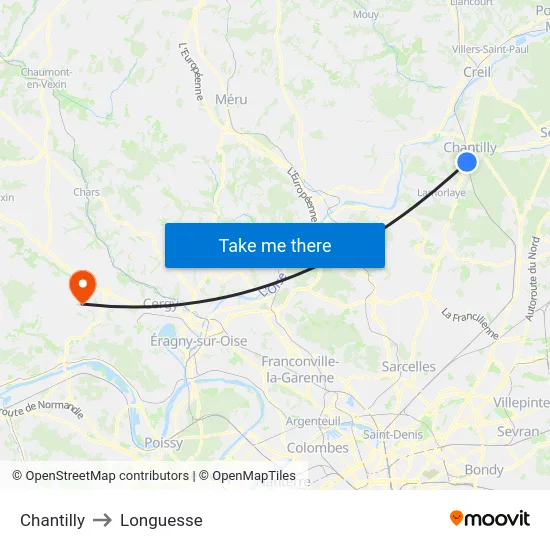 Chantilly to Longuesse map