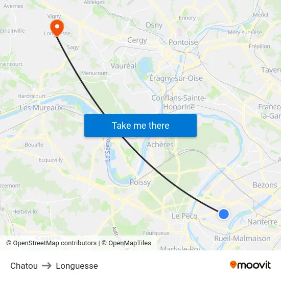Chatou to Longuesse map