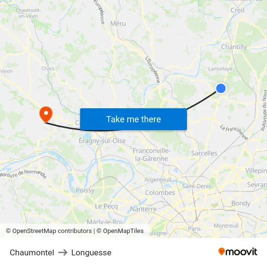 Chaumontel to Longuesse map