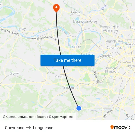 Chevreuse to Longuesse map