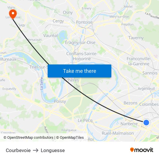 Courbevoie to Longuesse map