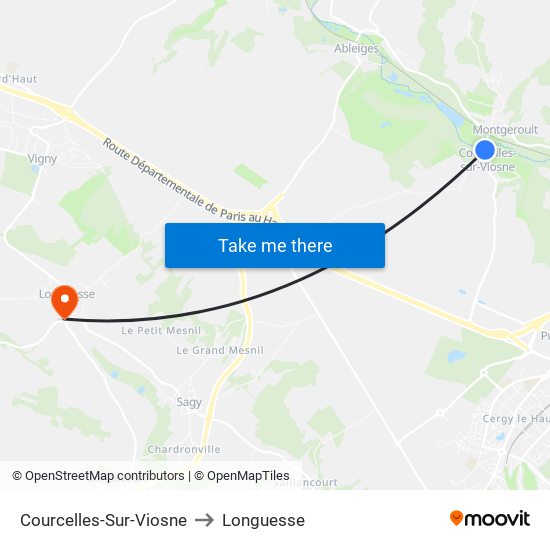 Courcelles-Sur-Viosne to Longuesse map