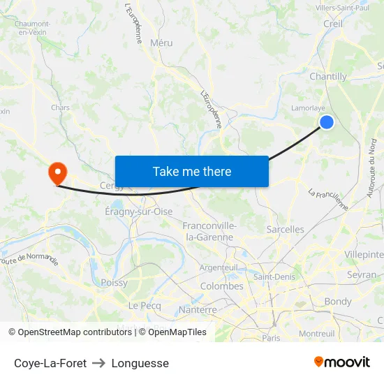 Coye-La-Foret to Longuesse map