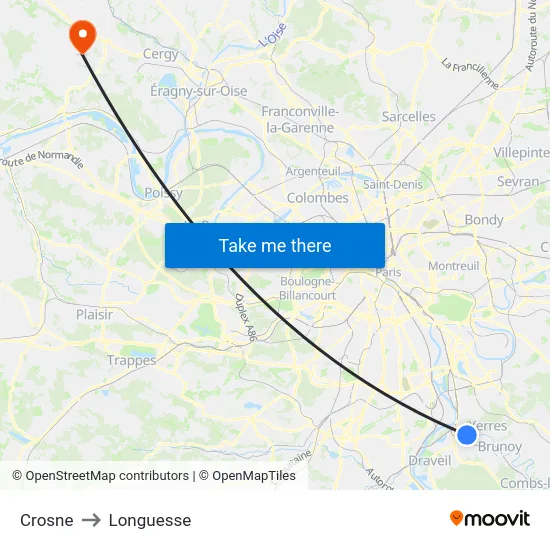 Crosne to Longuesse map