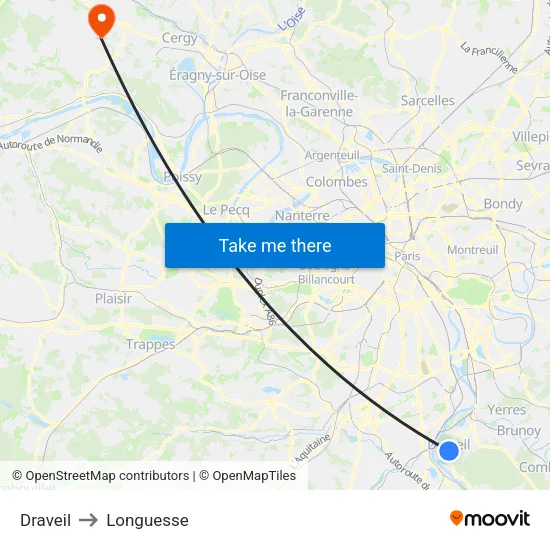 Draveil to Longuesse map