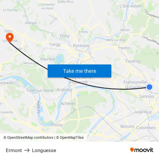 Ermont to Longuesse map