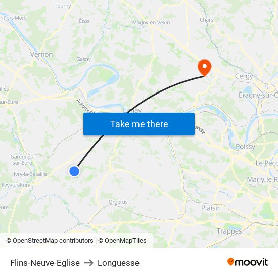 Flins-Neuve-Eglise to Longuesse map