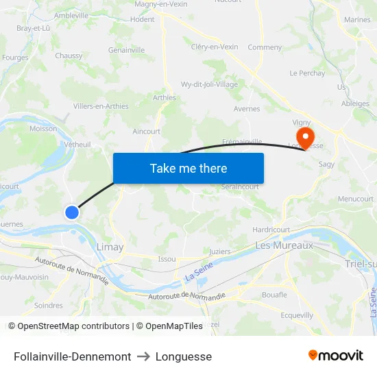 Follainville-Dennemont to Longuesse map