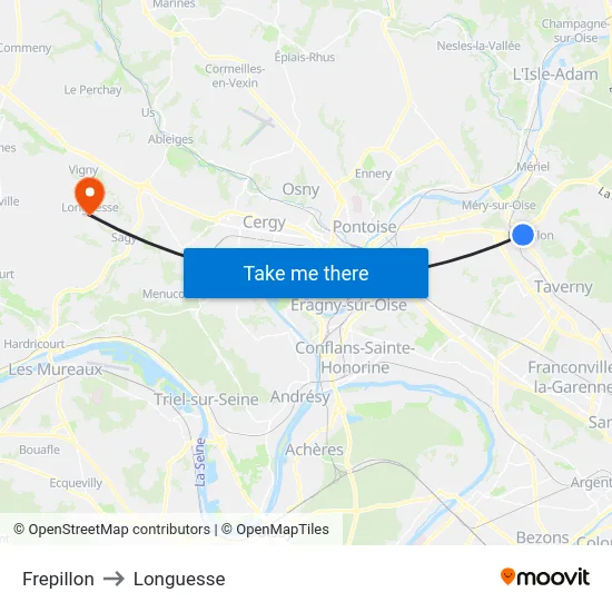 Frepillon to Longuesse map