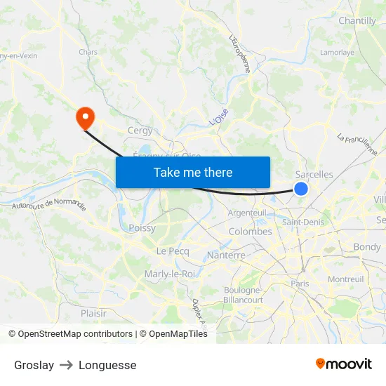 Groslay to Longuesse map