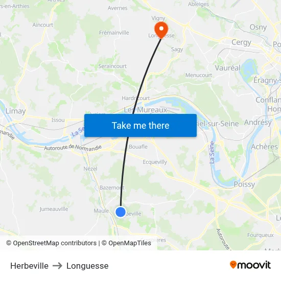 Herbeville to Longuesse map